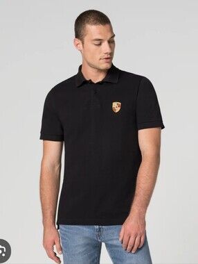 Porche Crest Men’s Size Small Black Polo with Blue Jeans Styling
